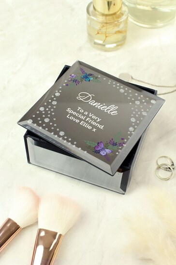 Personalised Floral Butterfly Diamante Glass Trinket Box by PMC