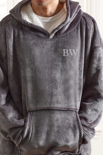 Loveabode Multi Personalised Hooded Cosy Blanket in Dark Grey by Love Abode