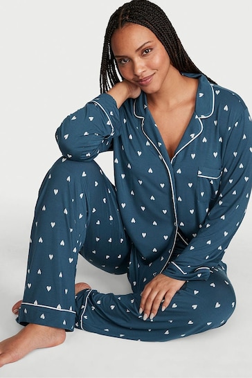 Victoria's Secret Midnight Sea Blue Hearts Modal Long Pyjamas