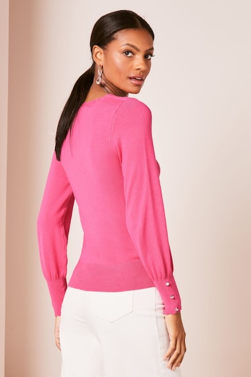 Lipsy Hot Pink Long Sleeve Scallop Detail Knitted Jumper