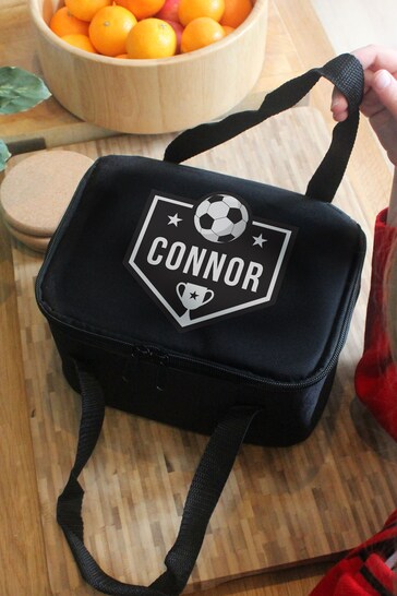 Personalised Football Black Lunch Bag by PMC