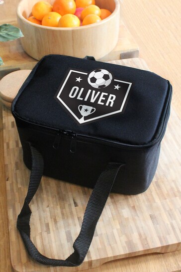 Personalised Football Black Lunch Bag by PMC