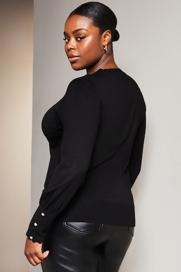 Lipsy Black Curve Long Sleeve Scallop Detail Knitted Jumper