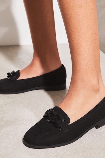 Lipsy Black Flat Chain Detail Loafer