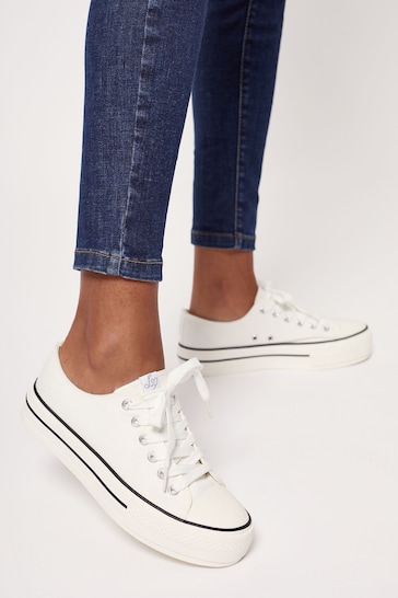 Lipsy White Regular Fit Flatform Lace Up Canvas Chunky Trainer