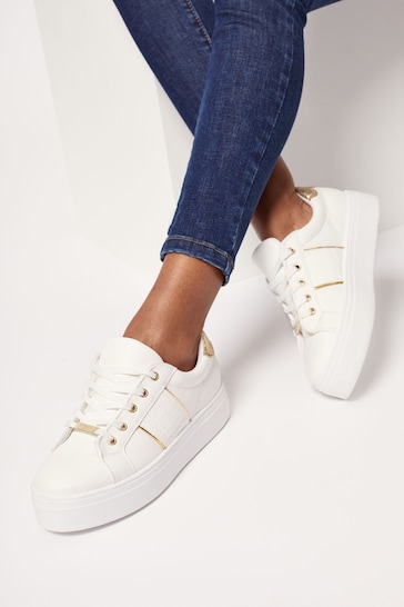 Lipsy White Regular Fit Chunky Flatform Lace Up Trainer