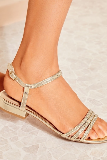 Friends Like These Gold Wide FIt Occasion Strappy Gem Sandals