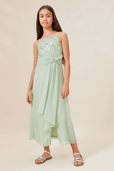 Lipsy Sage Green Strap Maxi Prom Dress