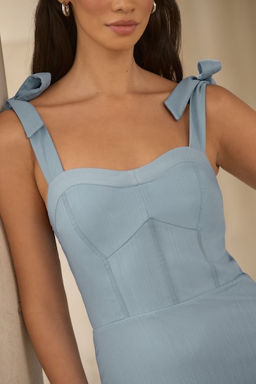 Lipsy Blue Bridesmaid Tie Strap Corset Detail Maxi Dress