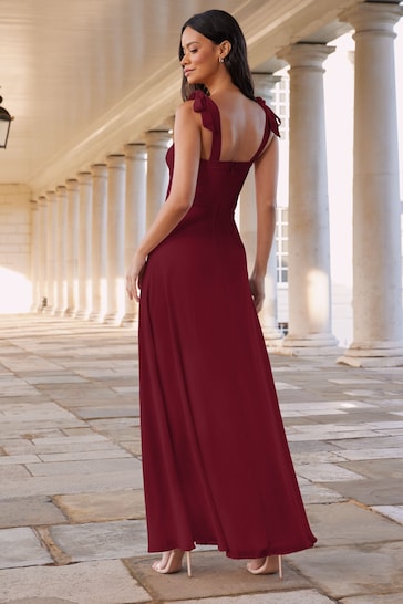 Lipsy Berry Red Bridesmaid Tie Strap Corset Detail Maxi Dress