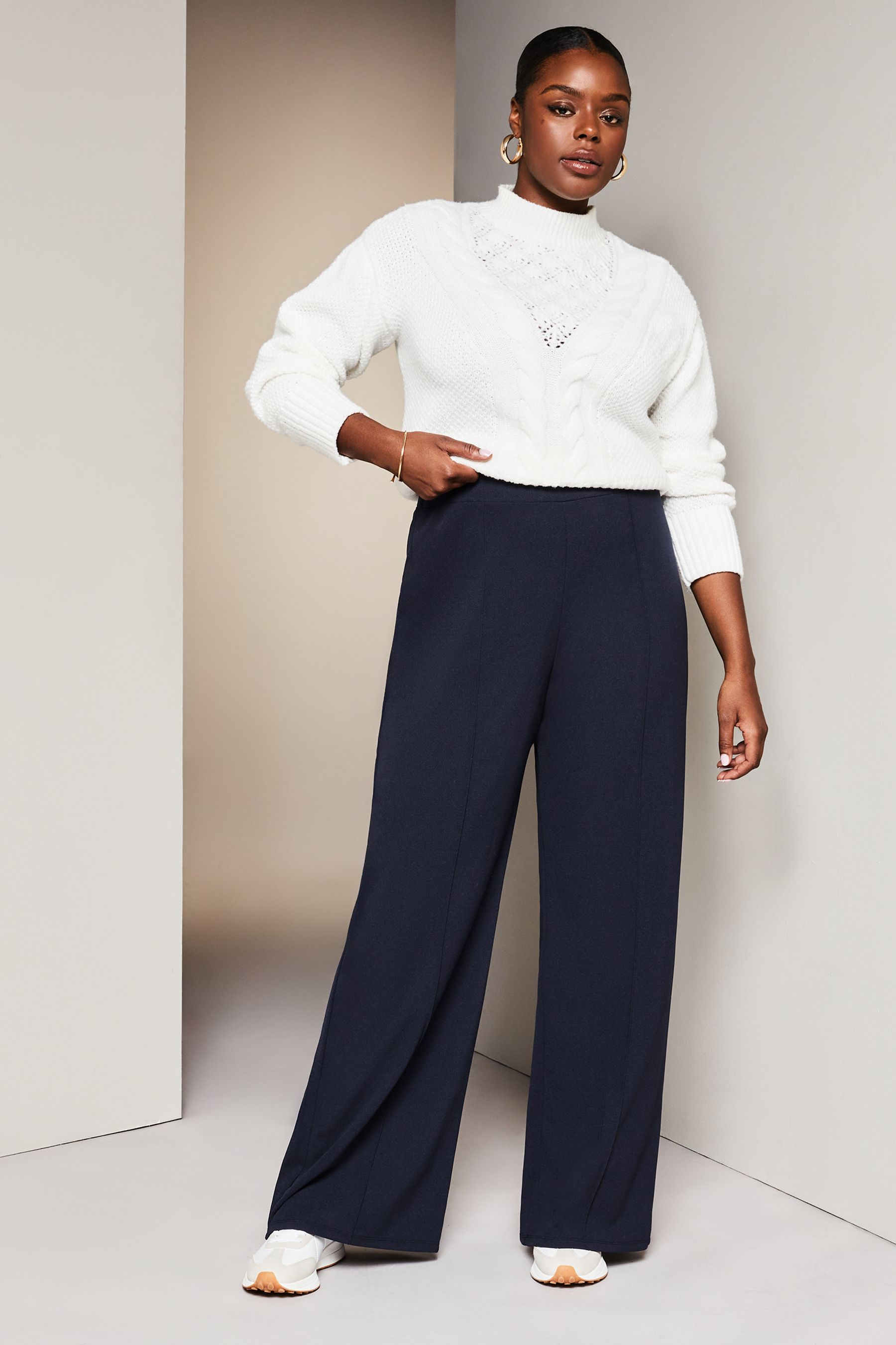 Navy high waisted new arrivals wide leg trousers
