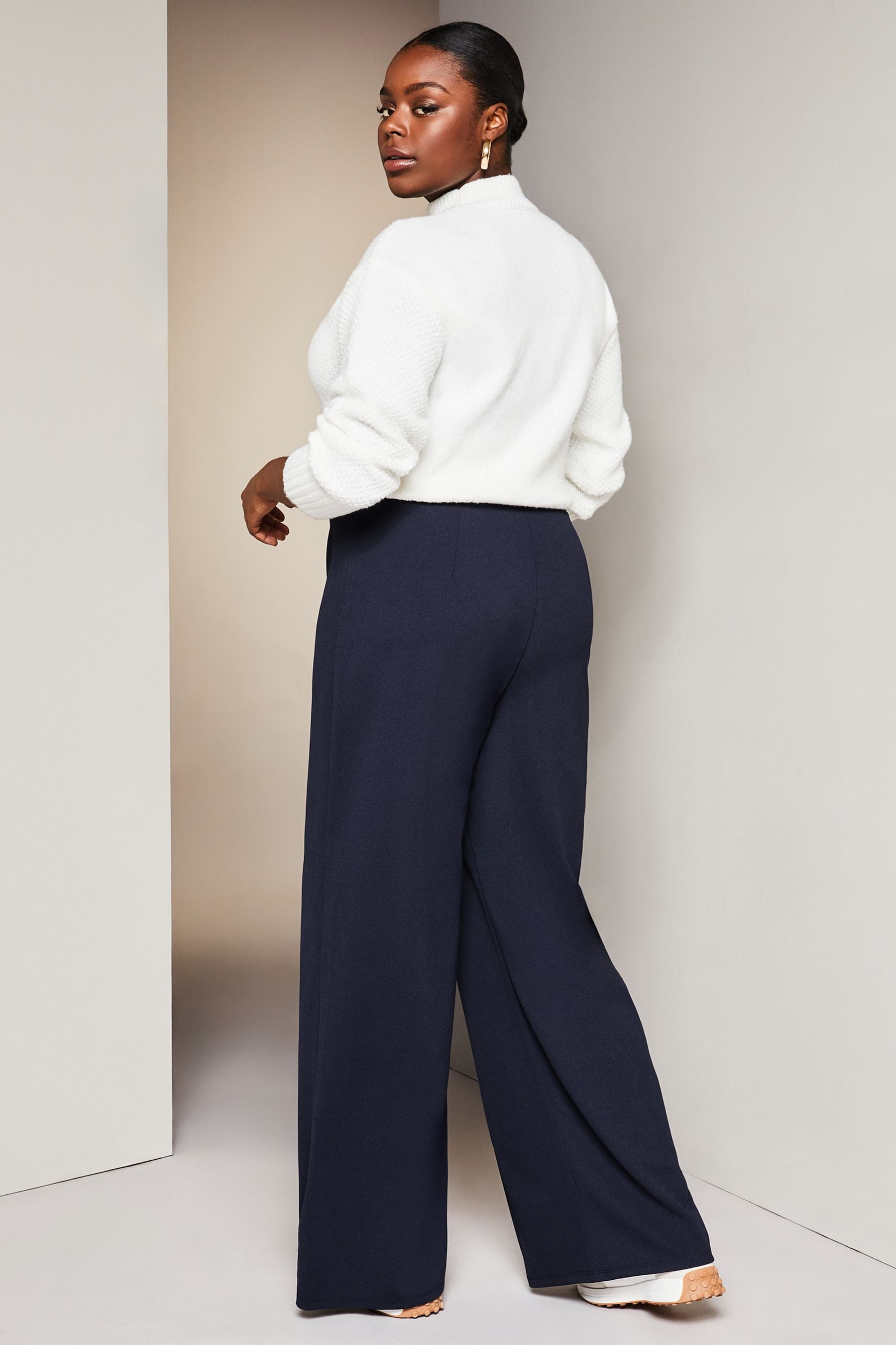 Buy Lipsy Navy Curve High Waist Wide Leg Tailored Trousers from