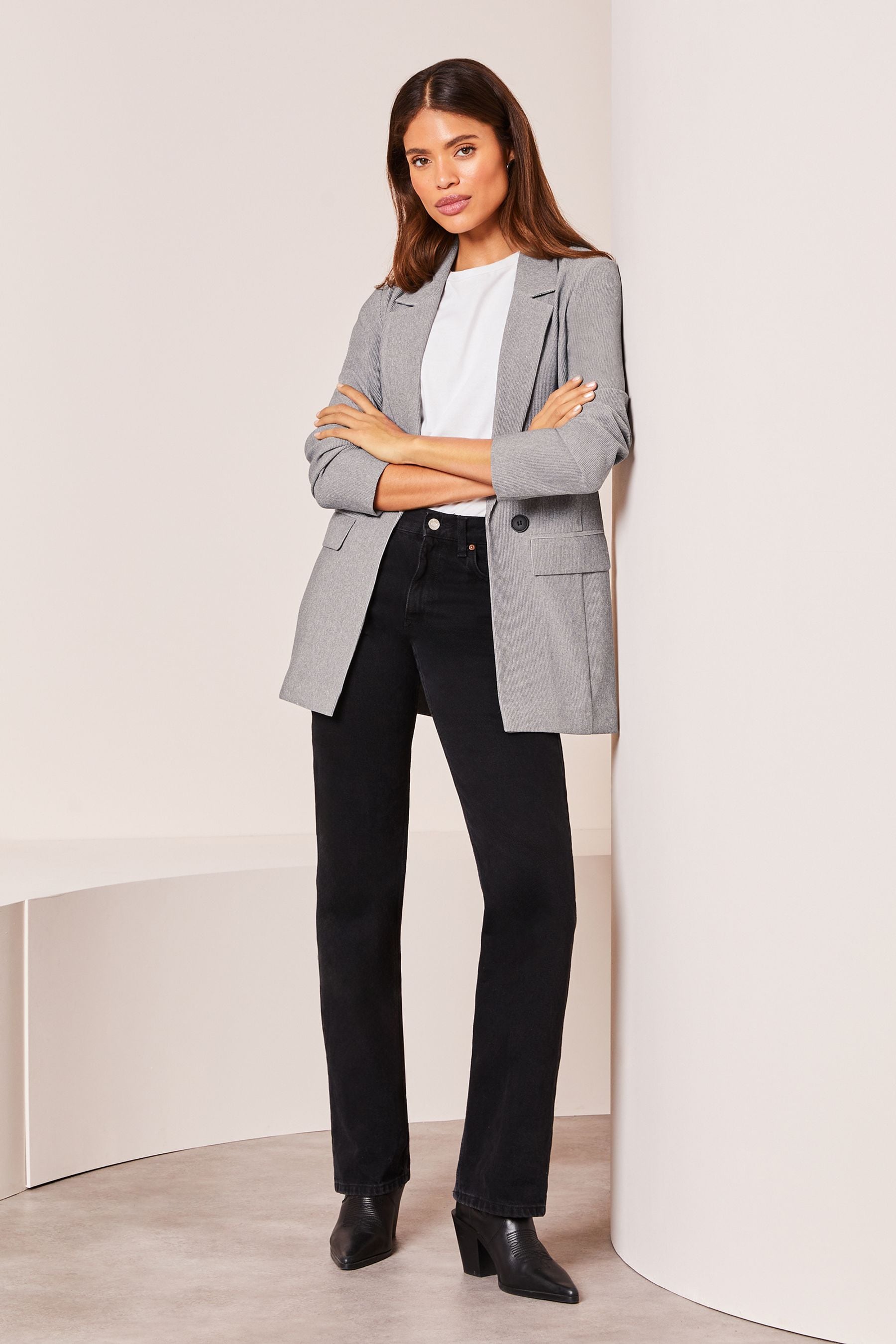 Black dress with grey blazer clearance