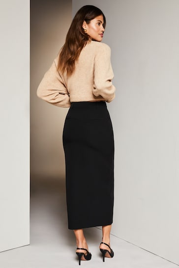 Lipsy Black Petite Tailored Column Midi Skirt