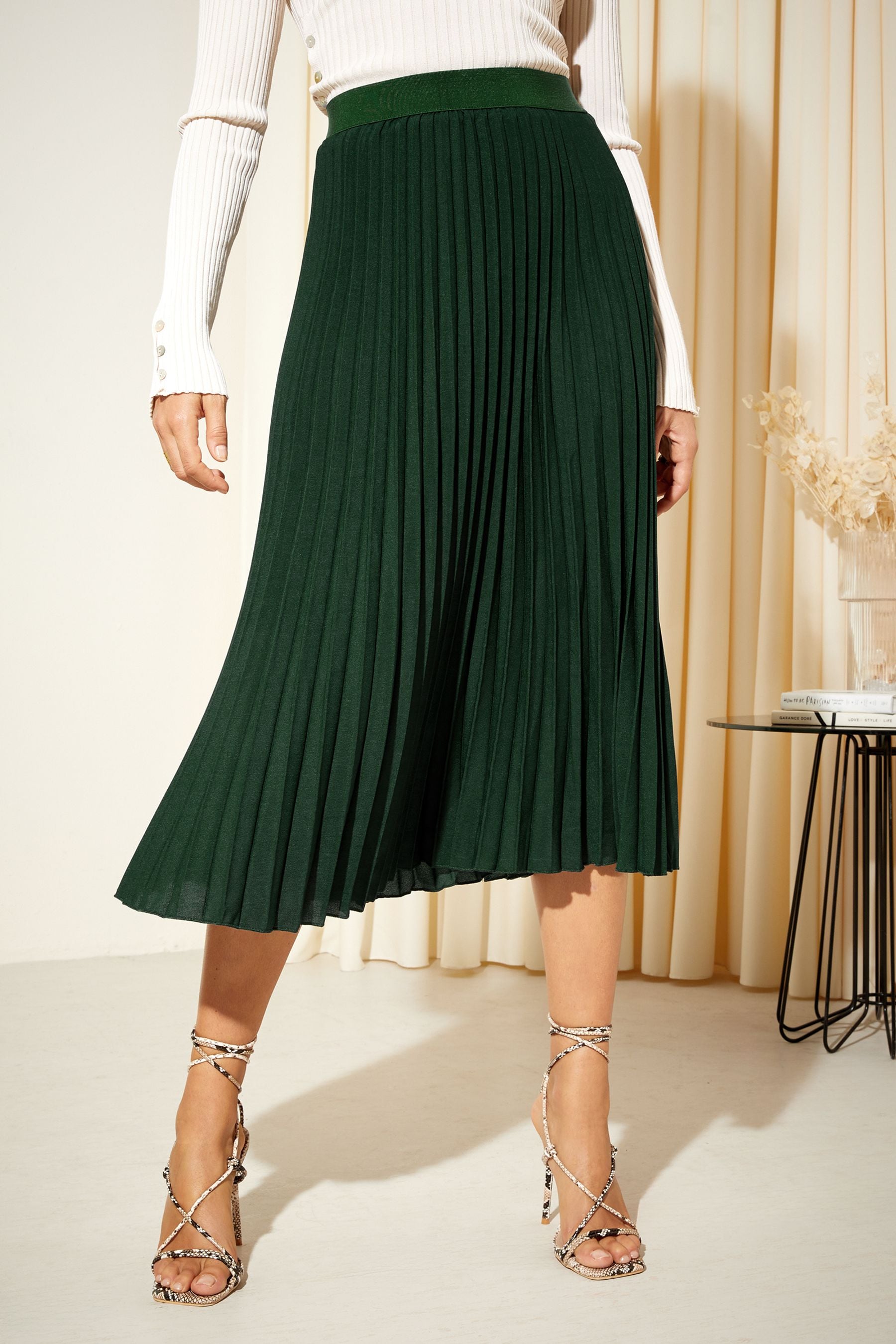 Buy Friends Like These Green Pleat Summer Midi Skirt from the Next
