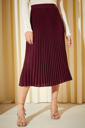 Friends Like These Berry Red Pleat Summer Midi Skirt