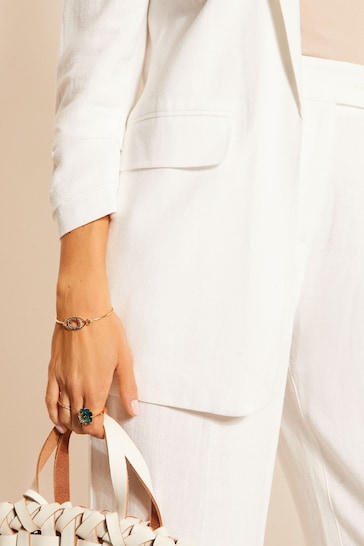 Friends Like These White Petite Ruched Long Sleeve Blazer with Linen