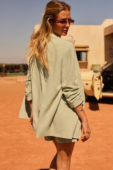 Friends Like These Sage Green Ruched Long Sleeve Blazer with Linen