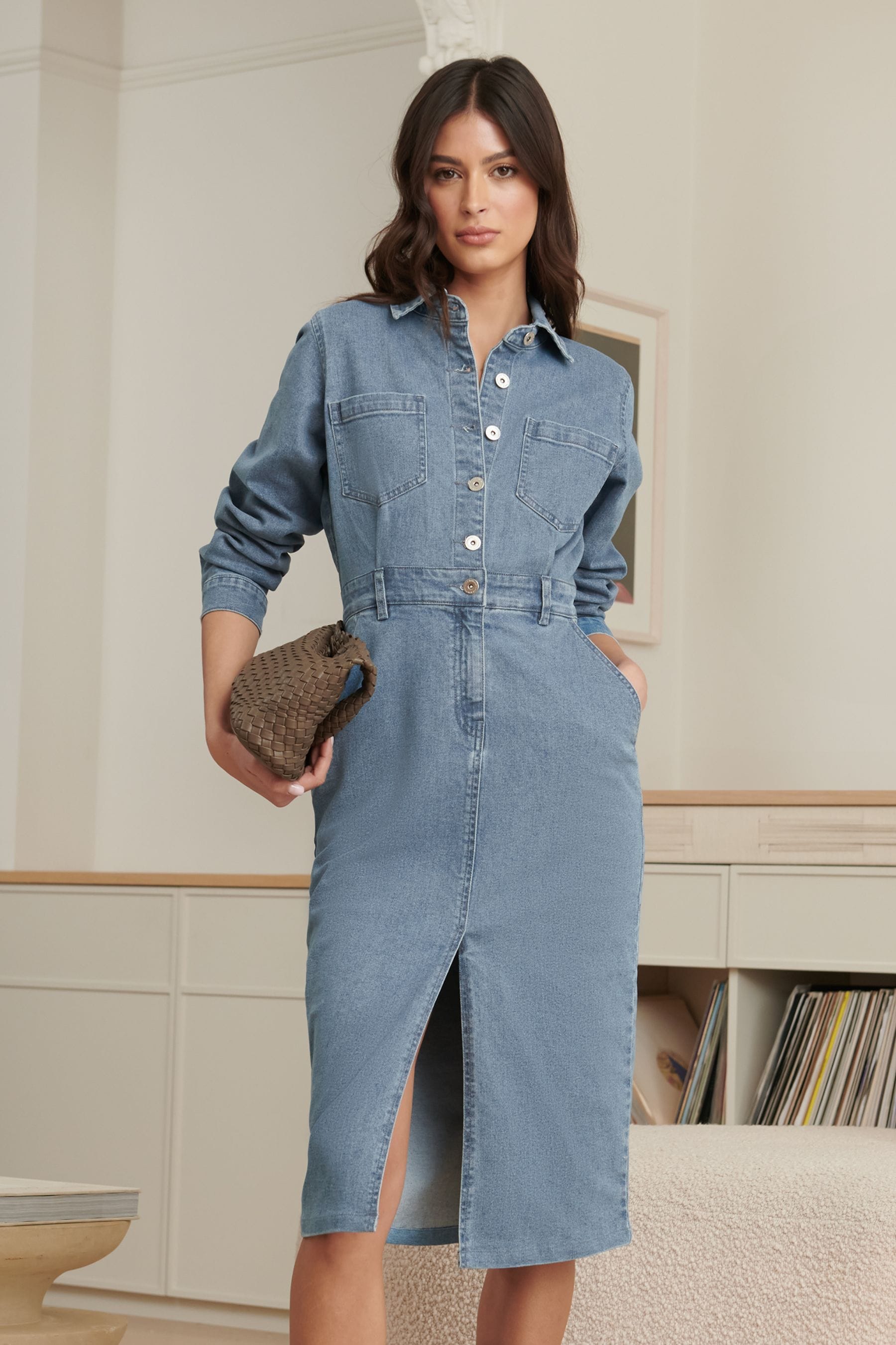 Lipsy denim pinafore dress store