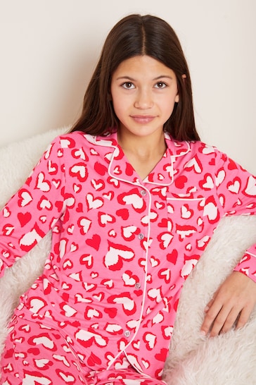 Lipsy Pink/Red Heart Print Jersey Pyjamas (2-16yrs)