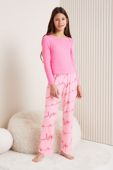 Lipsy Pink Rib Top Jersey Bottom Pyjamas (5-16yrs)