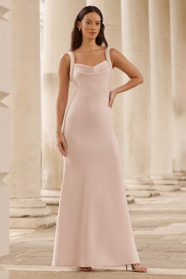Lipsy Pink Pearl Strap Cowl Maxi Bridesmaid Dress
