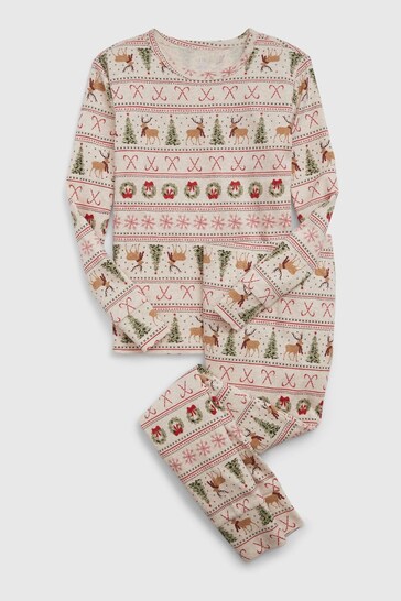 Gap Cream Organic Cotton Long Sleeve Christmas Pyjama Set