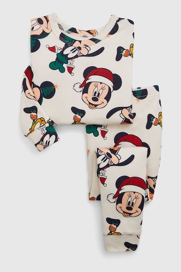 Gap White Organic Cotton Disney Mickey Mouse Christmas Pyjama Set (12mths-5yrs)