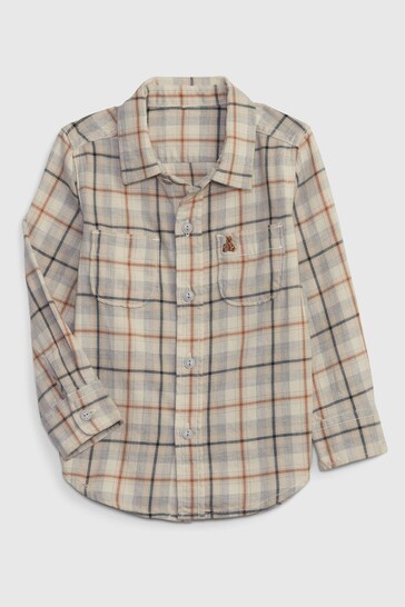 Gap Brown Organic Cotton Brannan Bear Flannel Shirt