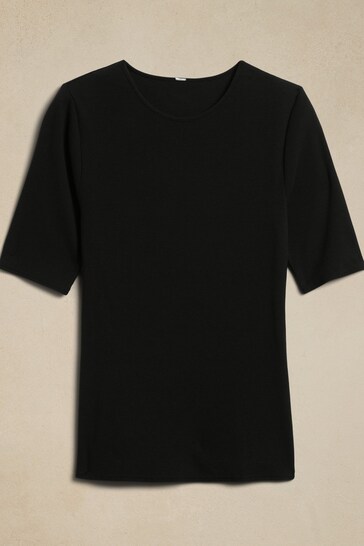 Banana Republic Black Ribbed Half-Sleeve T-Shirt