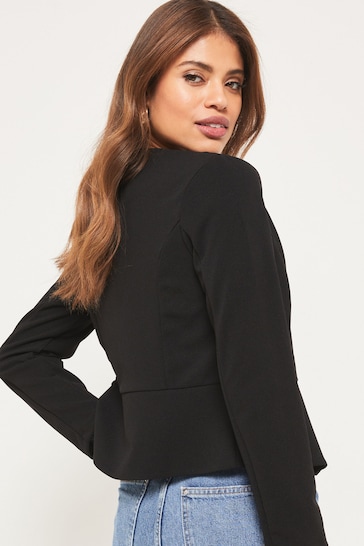 Lipsy Black Twill Cropped Collarless Blazer Jacket