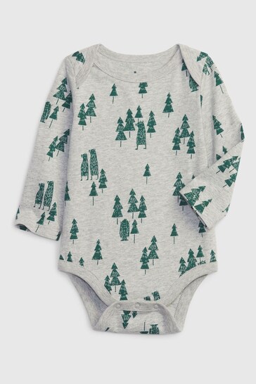 Gap Grey and Green Organic Cotton Tree Baby Bodysuit