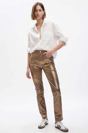 Buy Gap Gold High Waisted Metallic Vintage Slim Jeans from the Next UK ...