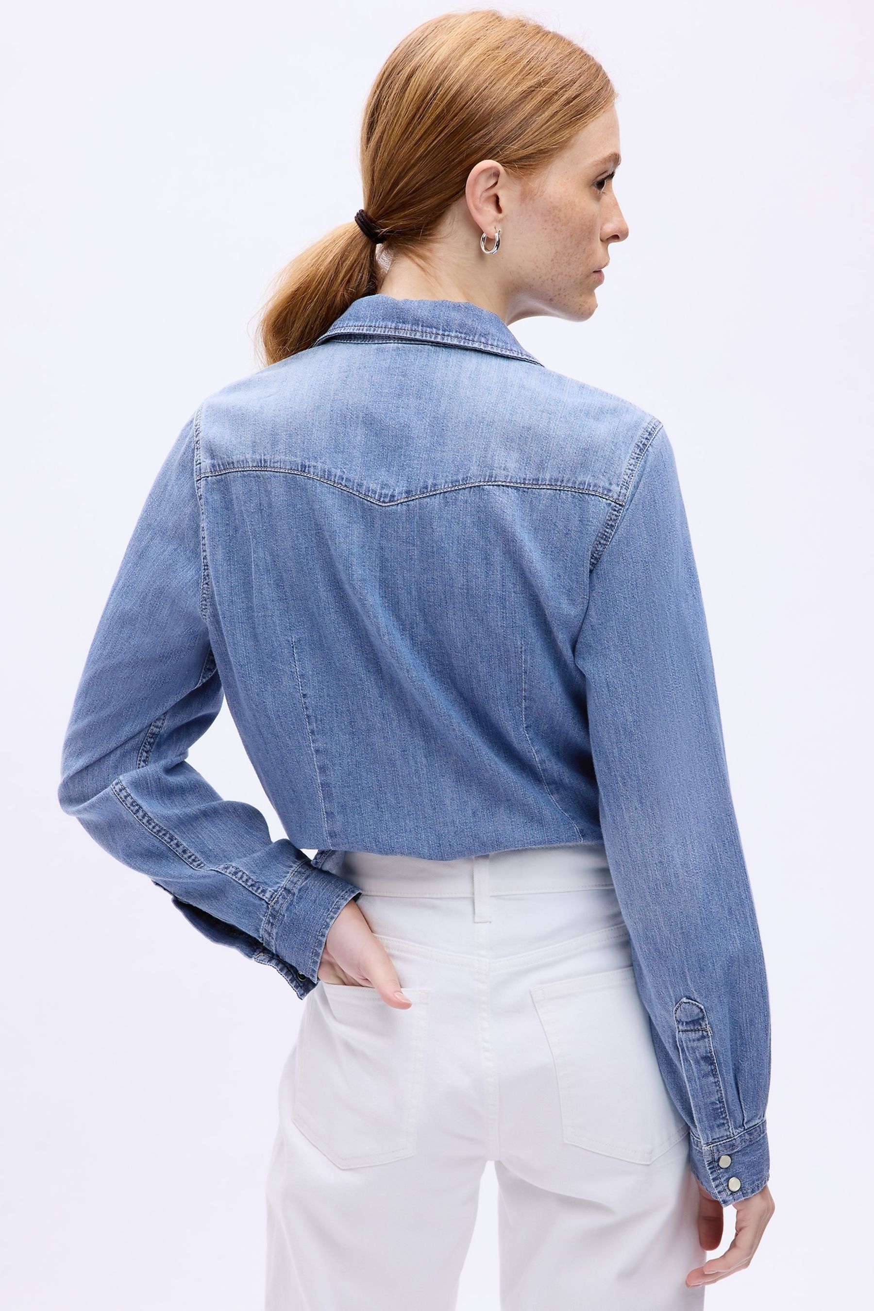 Gap Medium Wash Slim Fit Denim Western Shirt
