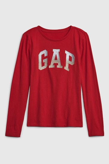 Gap Red Logo Crew Neck Long Sleeve T-Shirt