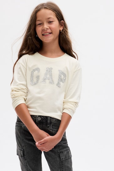 Gap Cream Organic Cotton Arch Logo Long Sleeve T-Shirt