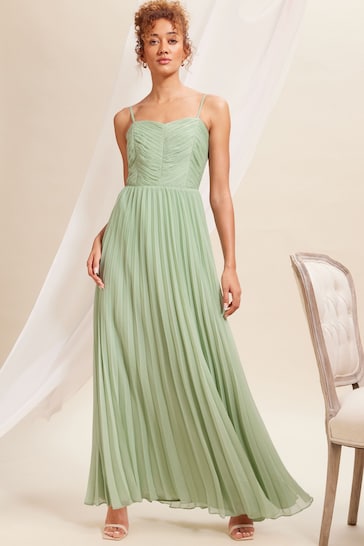 Love & Roses Sage Green Pleated Bandeau Bridesmaid Maxi Dress