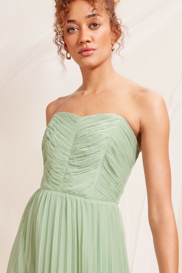 Love & Roses Sage Green Pleated Bandeau Bridesmaid Maxi Dress
