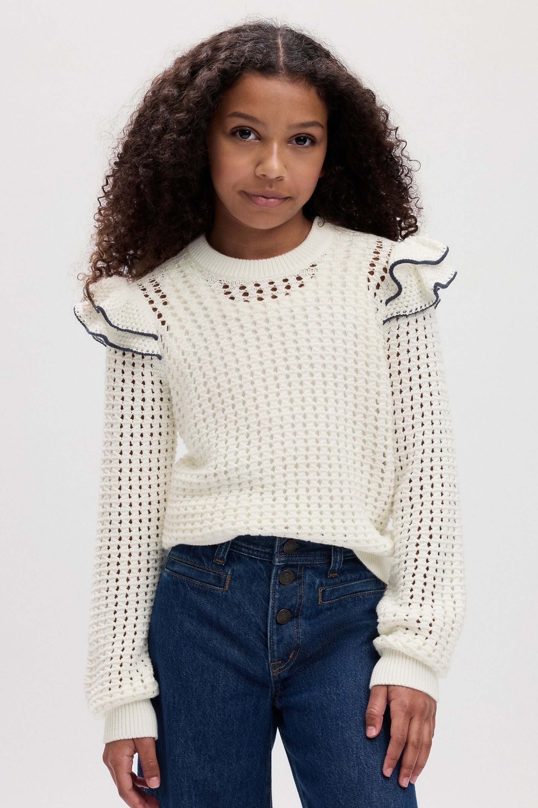 Buy Gap White Ruffle Sleeve Crochet Jumper from the Next UK online