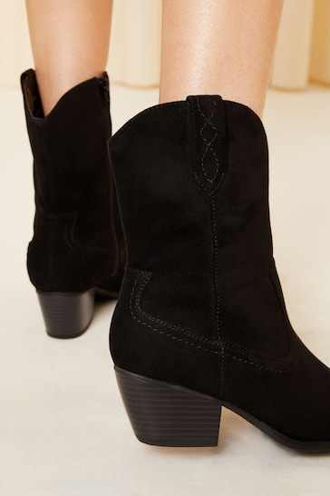 Friends Like These Black Faux Suede Mid Calf Cowboy Boot