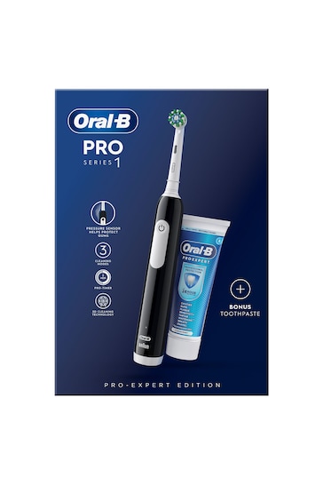 Oral-B Pro Series 1 Black Electric Toothbrush + Toothpaste, Designed By Braun