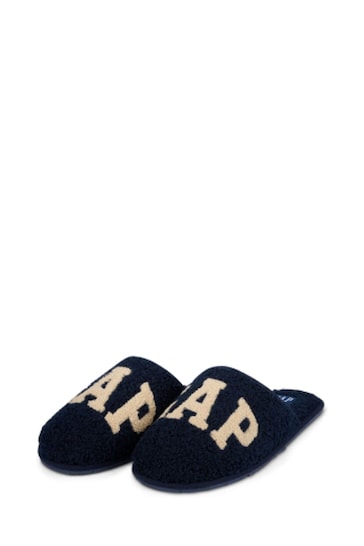 Gap Navy Blue Men's Plano Logo Borg Slippers