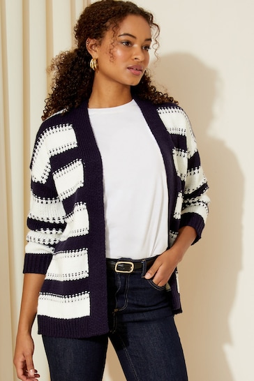 Friends Like These Navy Blue Stripe Textured Relaxed Cardigan