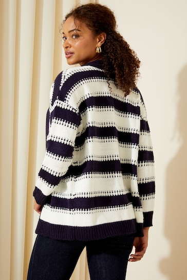 Friends Like These Navy Blue Stripe Textured Relaxed Cardigan