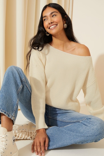 Friends Like These Neutral Off The Shoulder Jumper