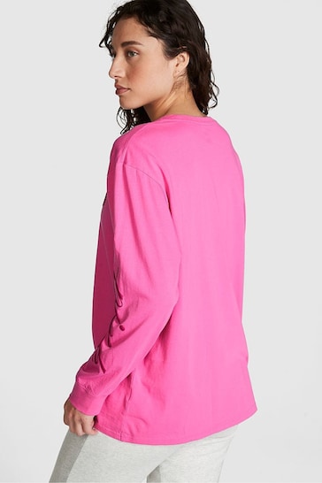 Victoria's Secret PINK Sizzling Strawberry Pink Long Sleeve Oversized Campus T-Shirt