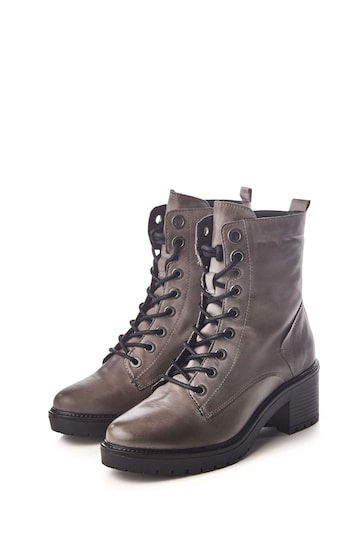Moda in Pelle Grey Bellzie Lace Up Leather Ankle Boots