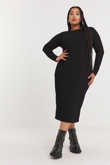 Simply Be Textured Black Long Sleeve Dress