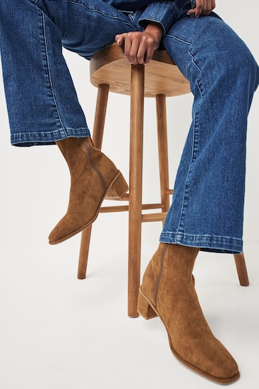 Tan Brown Regular/Wide Fit Forever Comfort® Sock Ankle Boots