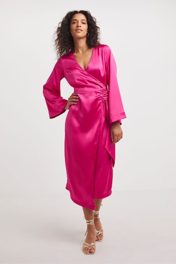 JD Williams Pink Satin Wrap Dress